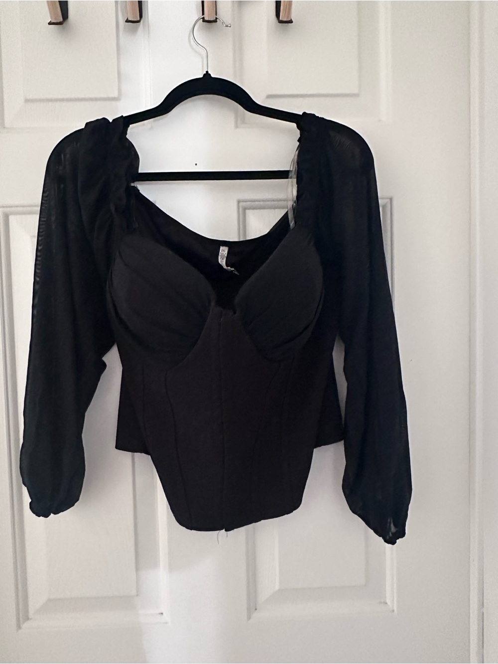 Bluebell Black Off-Shoulder Long Sleeve Crop Bustier Top - Picture 1 of 9